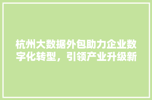 杭州大数据外包助力企业数字化转型，引领产业升级新潮流  第1张
