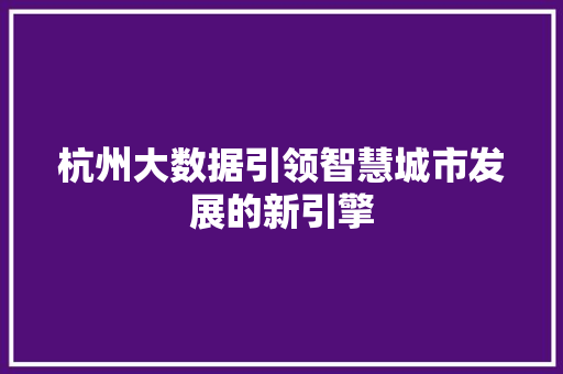 杭州大数据引领智慧城市发展的新引擎  第1张