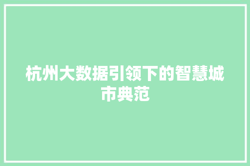 杭州大数据引领下的智慧城市典范  第1张