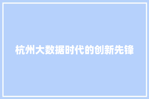 杭州大数据时代的创新先锋  第1张