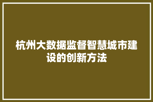 杭州大数据监督智慧城市建设的创新方法  第1张