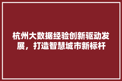 杭州大数据经验创新驱动发展，打造智慧城市新标杆  第1张