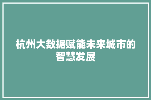 杭州大数据赋能未来城市的智慧发展  第1张