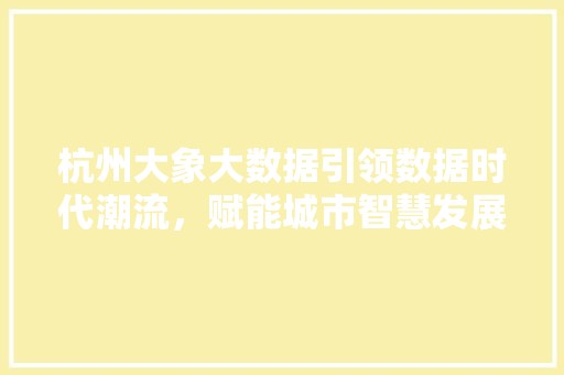 杭州大象大数据引领数据时代潮流，赋能城市智慧发展