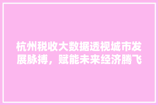 杭州税收大数据透视城市发展脉搏，赋能未来经济腾飞  第1张