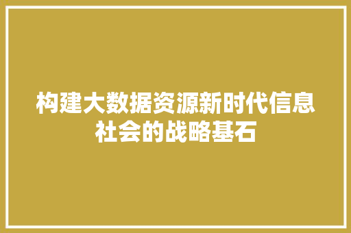 构建大数据资源新时代信息社会的战略基石