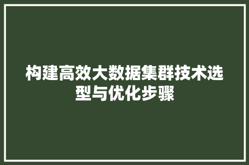 构建高效大数据集群技术选型与优化步骤  第1张