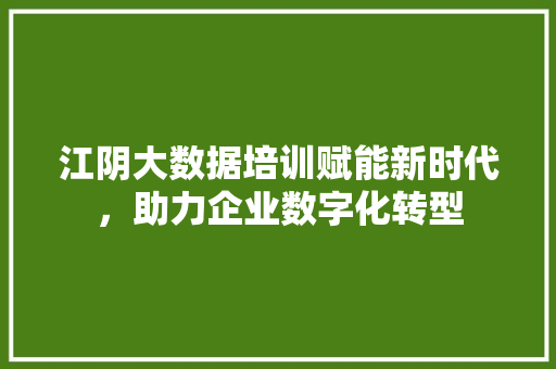 江阴大数据培训赋能新时代，助力企业数字化转型  第1张