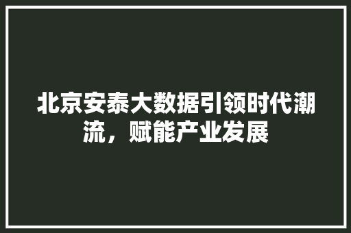 北京安泰大数据引领时代潮流，赋能产业发展  第1张