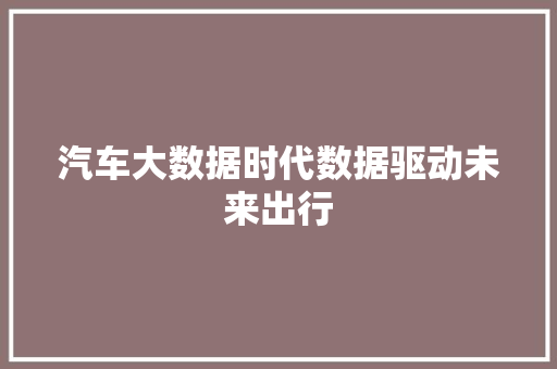 汽车大数据时代数据驱动未来出行  第1张