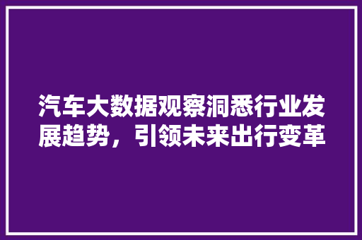 汽车大数据观察洞悉行业发展趋势，引领未来出行变革  第1张