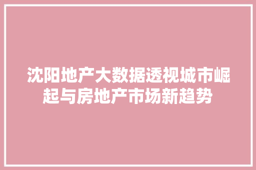 沈阳地产大数据透视城市崛起与房地产市场新趋势  第1张