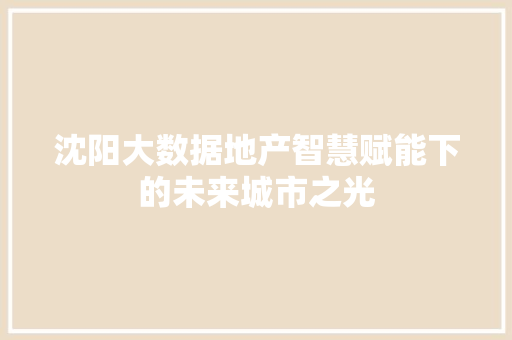 沈阳大数据地产智慧赋能下的未来城市之光  第1张