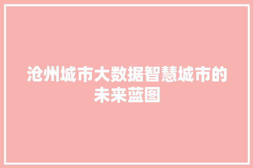 沧州城市大数据智慧城市的未来蓝图  第1张