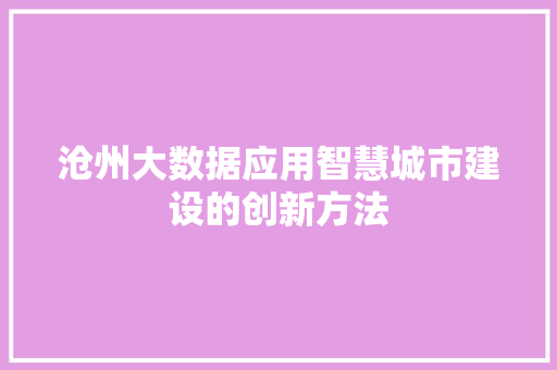 沧州大数据应用智慧城市建设的创新方法  第1张