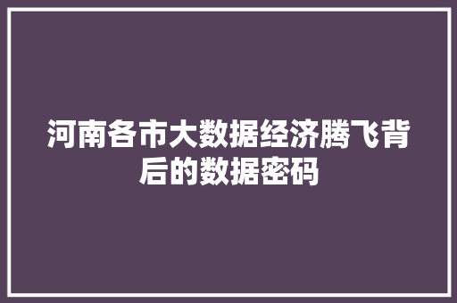 河南各市大数据经济腾飞背后的数据密码