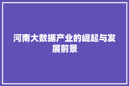河南大数据产业的崛起与发展前景  第1张
