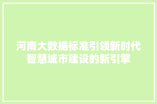 河南大数据标准引领新时代智慧城市建设的新引擎  第1张