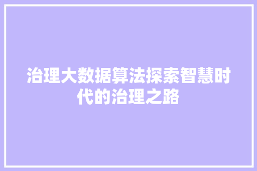 治理大数据算法探索智慧时代的治理之路  第1张