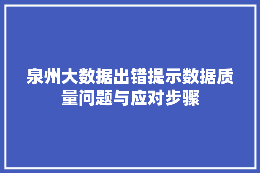 泉州大数据出错提示数据质量问题与应对步骤  第1张