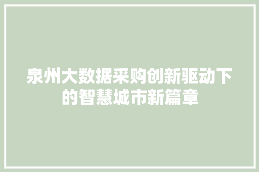 泉州大数据采购创新驱动下的智慧城市新篇章  第1张
