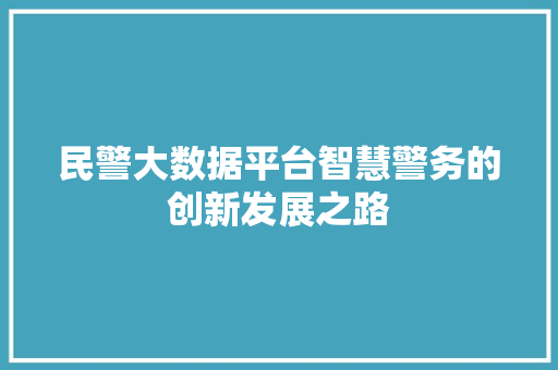 民警大数据平台智慧警务的创新发展之路  第1张