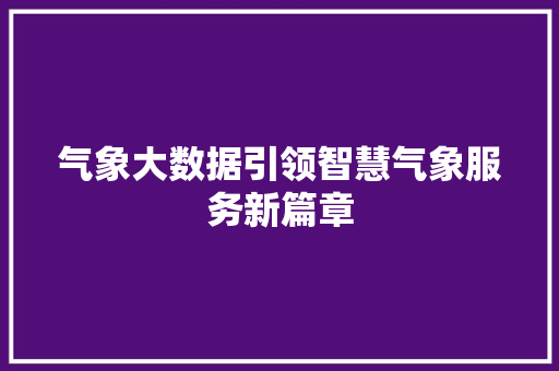 气象大数据引领智慧气象服务新篇章  第1张