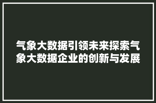 气象大数据引领未来探索气象大数据企业的创新与发展  第1张