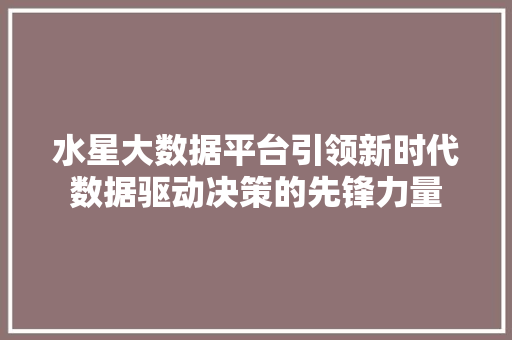 水星大数据平台引领新时代数据驱动决策的先锋力量