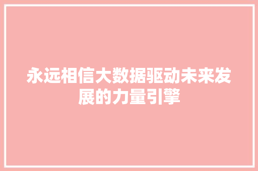 永远相信大数据驱动未来发展的力量引擎  第1张