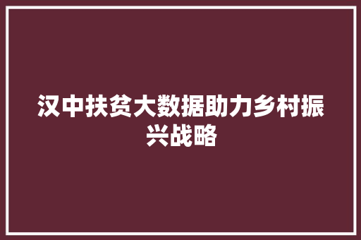 汉中扶贫大数据助力乡村振兴战略  第1张