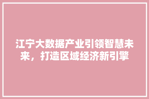 江宁大数据产业引领智慧未来，打造区域经济新引擎