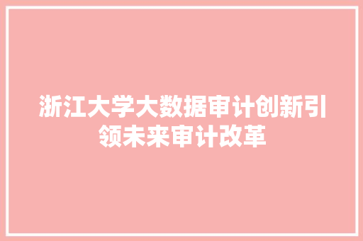 浙江大学大数据审计创新引领未来审计改革  第1张