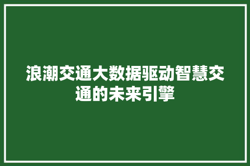 浪潮交通大数据驱动智慧交通的未来引擎  第1张