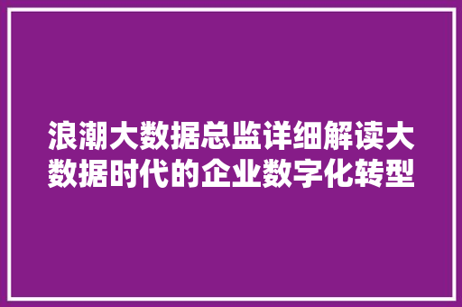 浪潮大数据总监详细解读大数据时代的企业数字化转型之路  第1张
