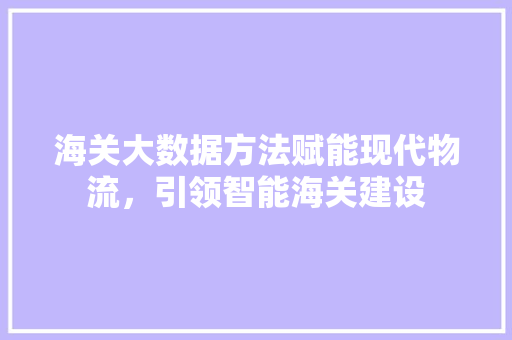 海关大数据方法赋能现代物流，引领智能海关建设  第1张