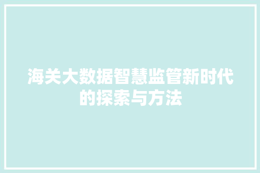 海关大数据智慧监管新时代的探索与方法  第1张
