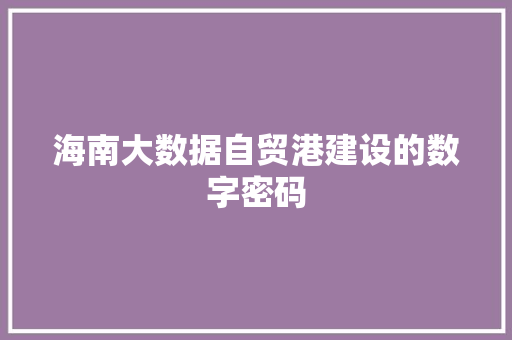 海南大数据自贸港建设的数字密码  第1张