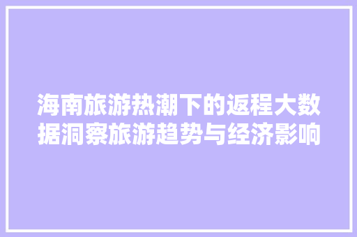 海南旅游热潮下的返程大数据洞察旅游趋势与经济影响