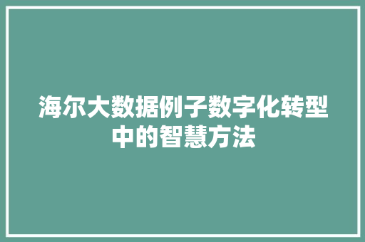 海尔大数据例子数字化转型中的智慧方法  第1张