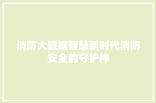 消防大数据智慧新时代消防安全的守护神  第1张