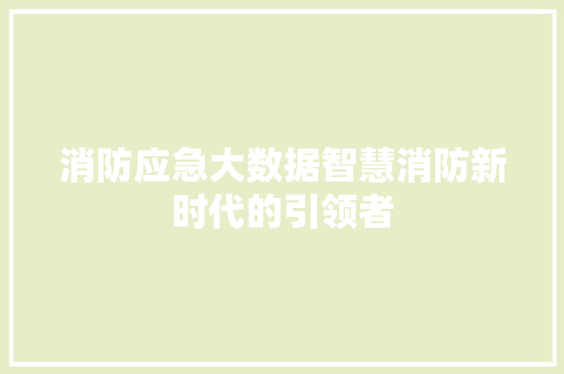 消防应急大数据智慧消防新时代的引领者  第1张