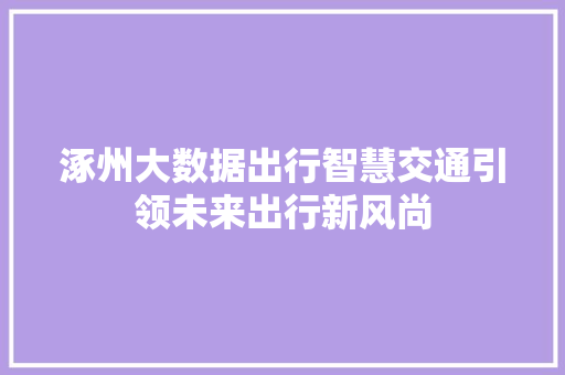 涿州大数据出行智慧交通引领未来出行新风尚