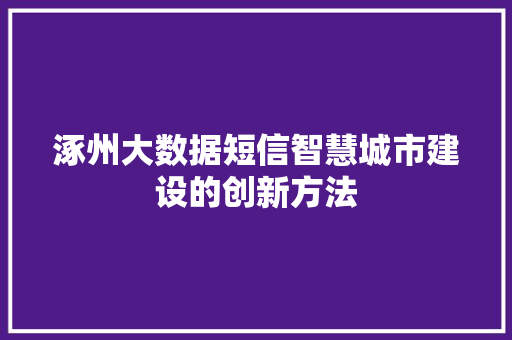 涿州大数据短信智慧城市建设的创新方法