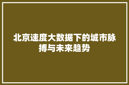 北京速度大数据下的城市脉搏与未来趋势  第1张
