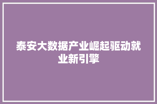 泰安大数据产业崛起驱动就业新引擎  第1张