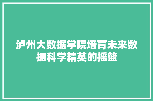 泸州大数据学院培育未来数据科学精英的摇篮  第1张