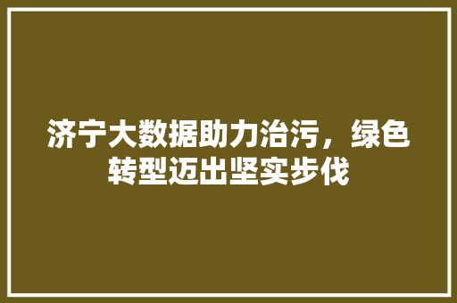 济宁大数据助力治污，绿色转型迈出坚实步伐