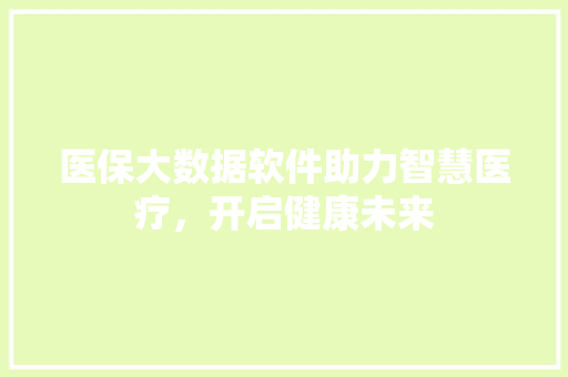 医保大数据软件助力智慧医疗，开启健康未来  第1张
