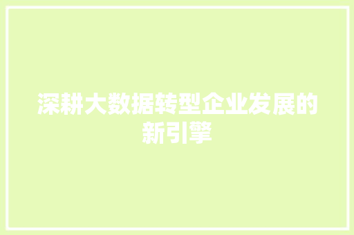 深耕大数据转型企业发展的新引擎  第1张